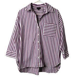J. Jill Womens Shirt Wearever Striped Button Up Medium Purple White